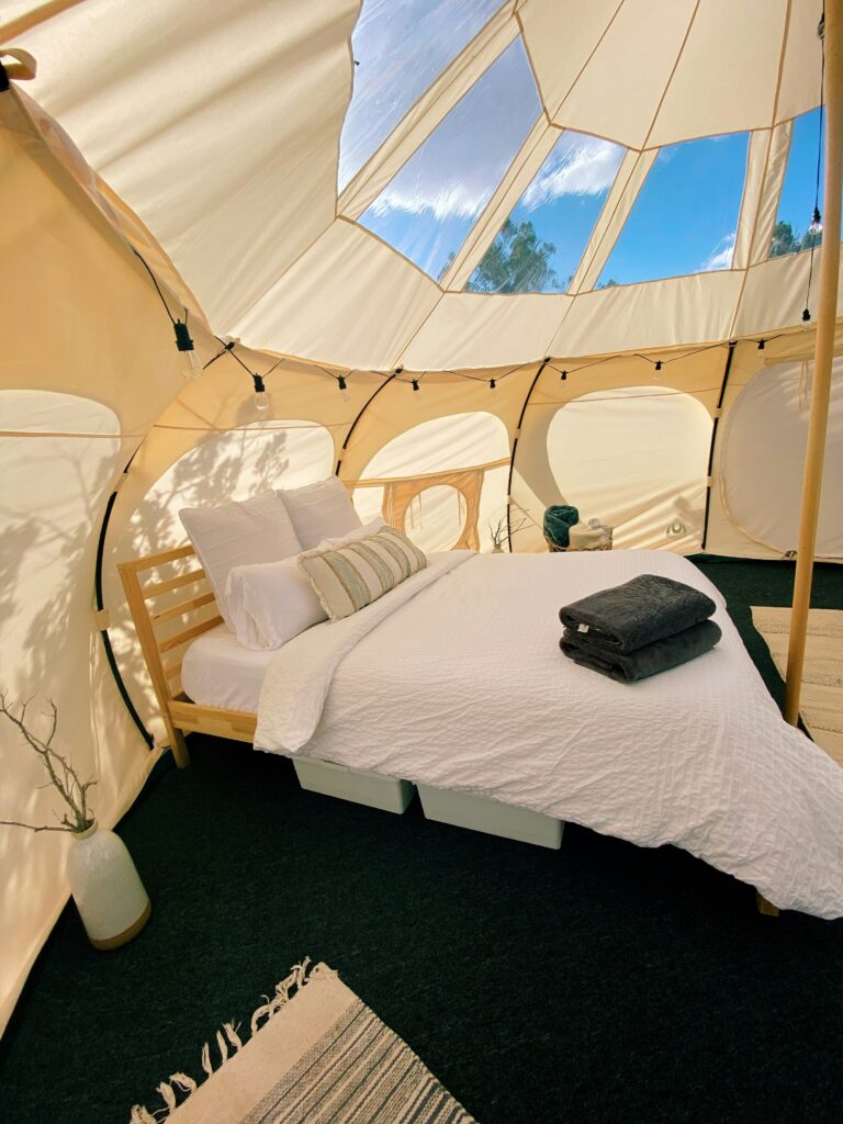 Traveletty - Bubble Domes - the interior of a bubble dome hotel stay featuring the essential amenities 