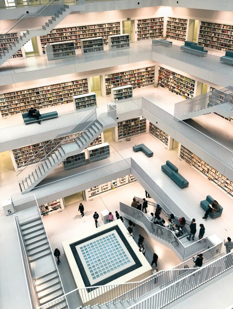 Traveletty - Visiting Libraries While Traveling - The interior of a public library in Stuttgart, Germany.
